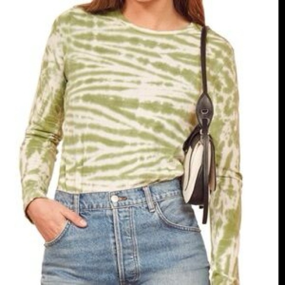 Reformation Eddie Long Sleeve Tee Pistachio Stripe size S - Picture 1 of 8